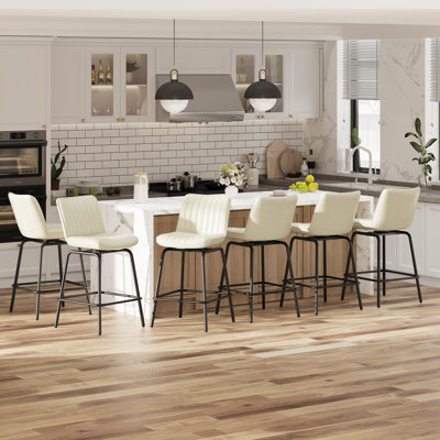 Tabouret de bar pivotant moderne avec siège en similicuir et structure en métal, tabouret à hauteur de comptoir sans accoudoirs avec repose-pieds