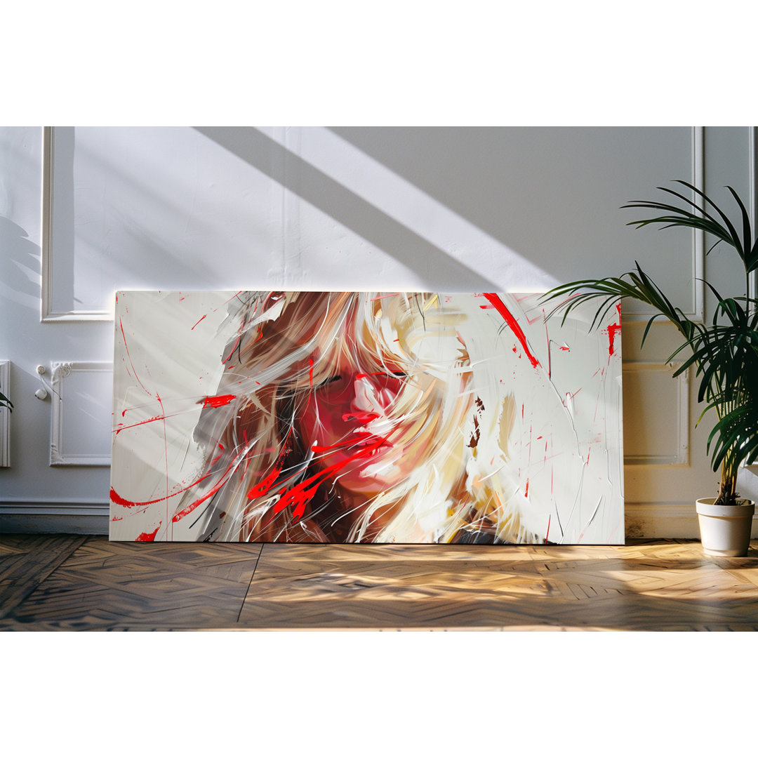 Wandbild 120x60cm Porträt einer jungen Frau Blonde Haare roter Lippenstift