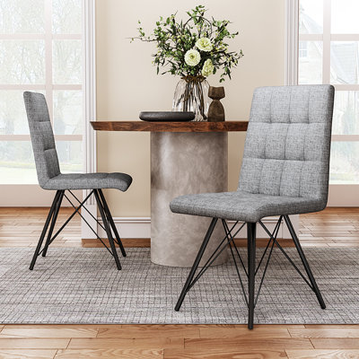 44cm H Tufted Velvet Upholstered Dining Chair in Gray