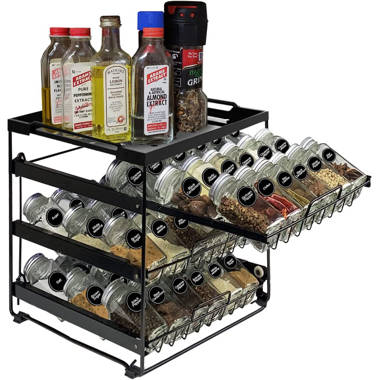 Kamenstein 16 Jar Ellington Revolving Countertop Spice Rack with Lift &  Pour Caps and Spices Included, FREE Spice Refills for 5 Years: Black and