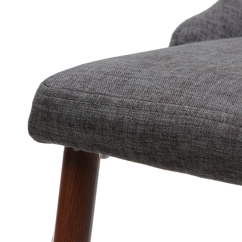 2 chaises de salle à manger en tissu gris, pieds en fer avec finition en bois de noyer foncé, fait à la main, l 18,72 po x P 22,15 po x H 36,31 po, détails de fabrication artisanale