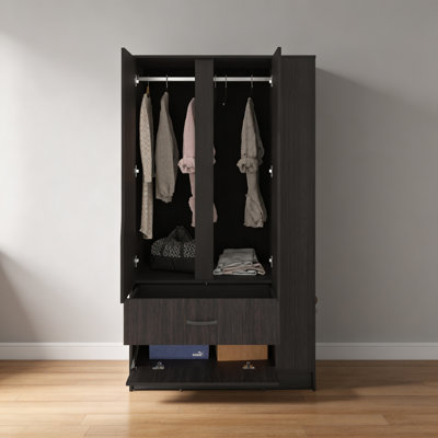 Dakota Double‑Door Freestanding Modern Armoire with Hanging Rod and Interior Shelves