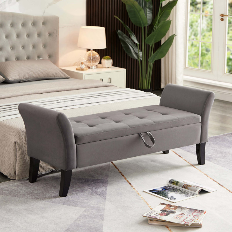 Banc de lit 51,5 po avec velours de rangement, Gris