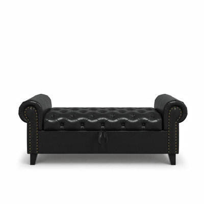51" Faux Leather Upholstered Storage Bench with Rolled Arms