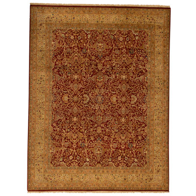 Hand Knotted Wool Area Rug in Red And Gold