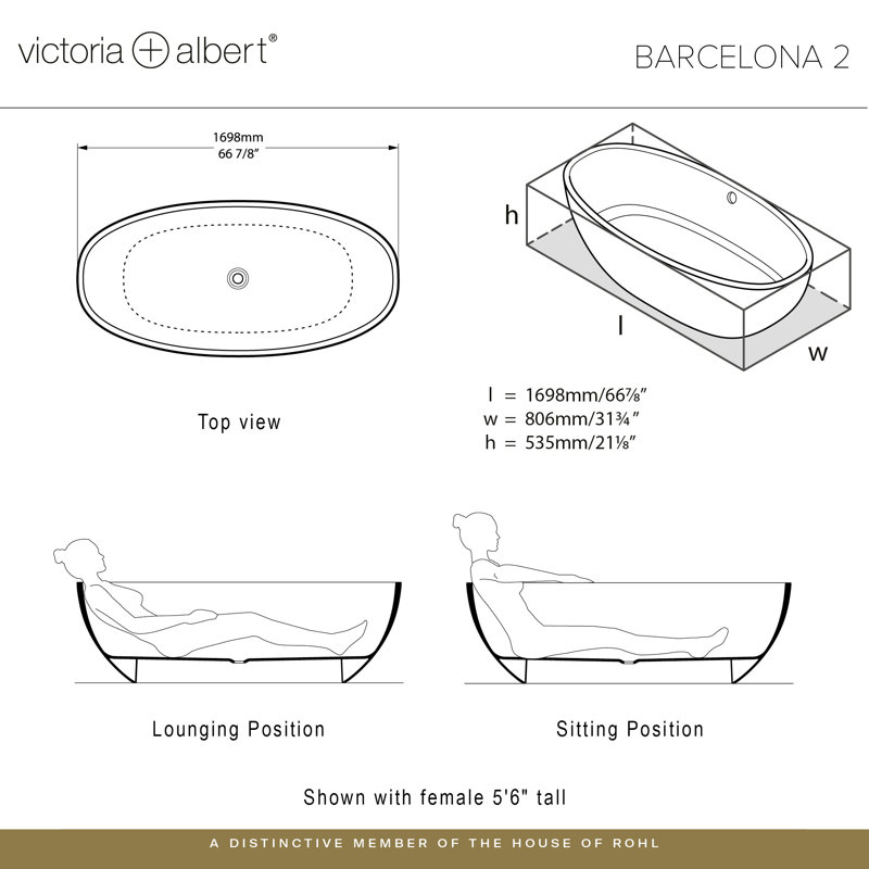 Barcelona 66.875" x 31.75" Freestanding Soaking Volcanic Limestone™ Bathtub, Matte White, Yellow Gray - Matte