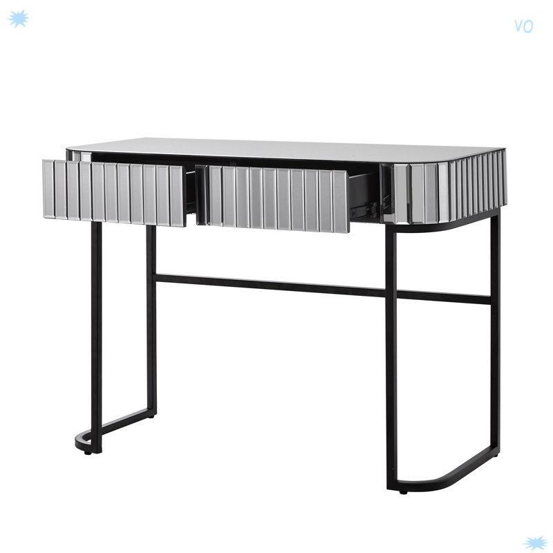 Mirrored Console Dressing Table With 2 Drawers,Versatile Desk For Bedroom And Office, Grey/Black
