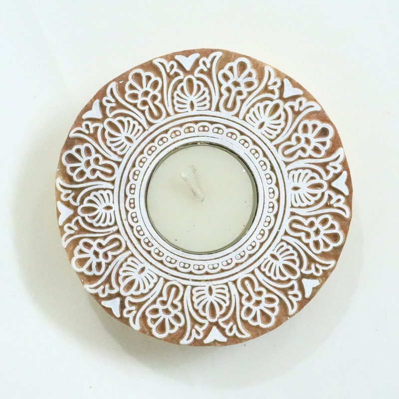  Decorative Wooden Candle Block Rustic 4x4 Holder with Polished Stain Finish-(Pack Of-8), 8