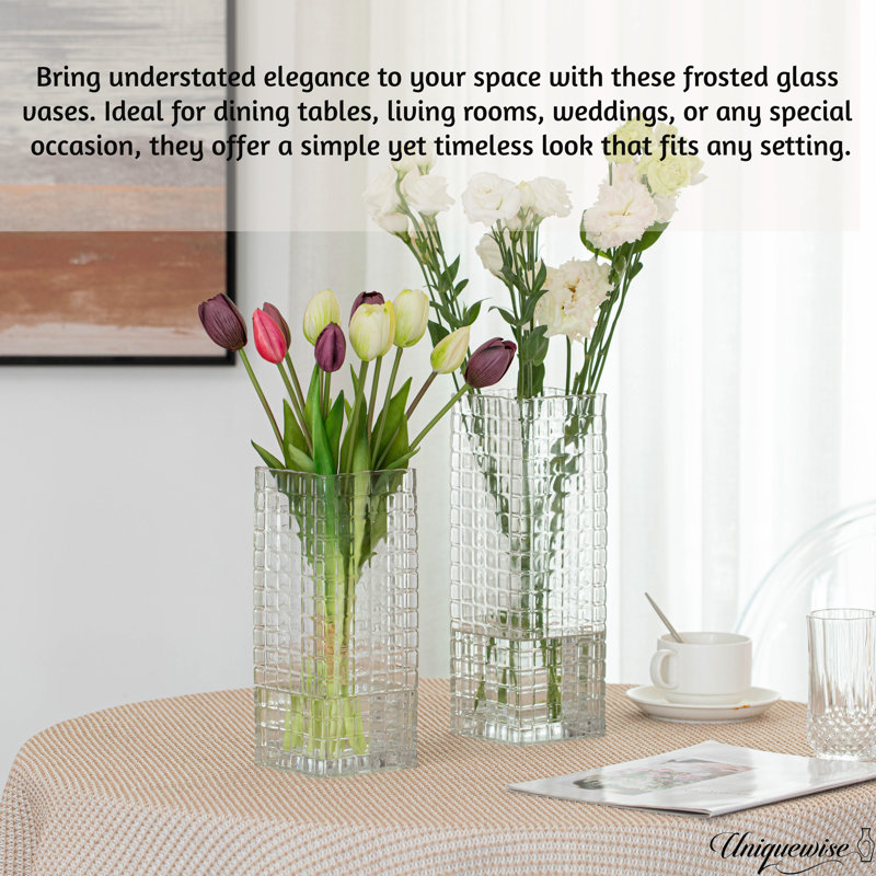 Set Of 10 And 12-Inch Square Frosted Gray Glass Table Vases - A Timeless Centerpiece For Dining Tables, Living Rooms, Bedrooms, Hotel Reception Areas And Conference Rooms, Ideal For Wedding Decor
