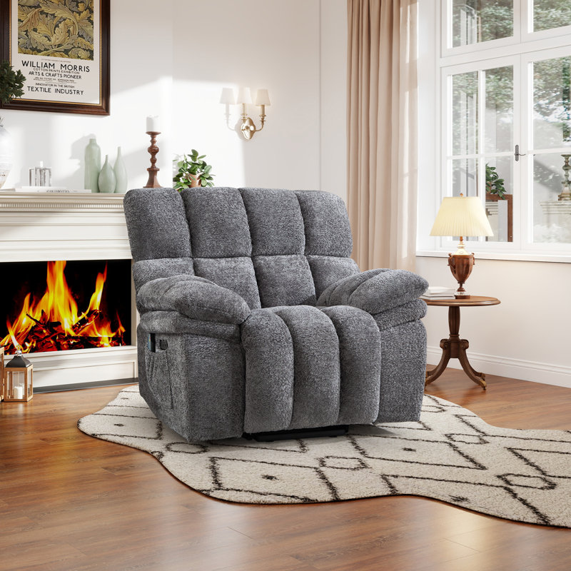 42.91" Wide Chenille Upholstered Power Lift Assist Recliner With 8-Point Massage, Lumbar Heat, USB & Type-C Charging, Gray