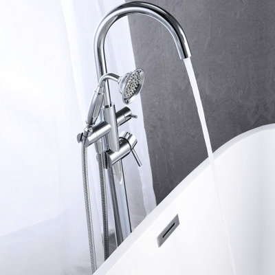 Robinet de baignoire autoportant avec douche à main, fixation au sol, laiton massif pour plus de durabilité et de performance, matériau, douche, baignoire agréable et hygiénique