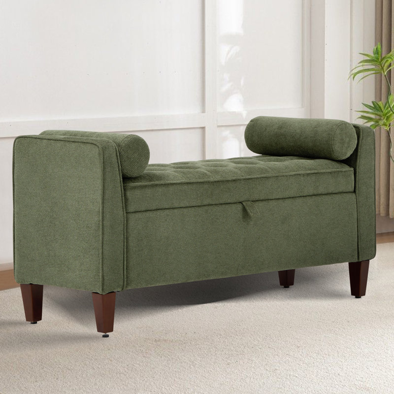Banc de rangement rembourré en polyester pour entrée et chambre à coucher, Vert