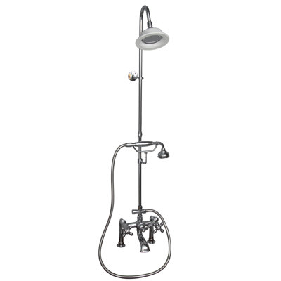 Garniture de robinet de baignoire sur pattes à trois poignées avec inverseur et douchette