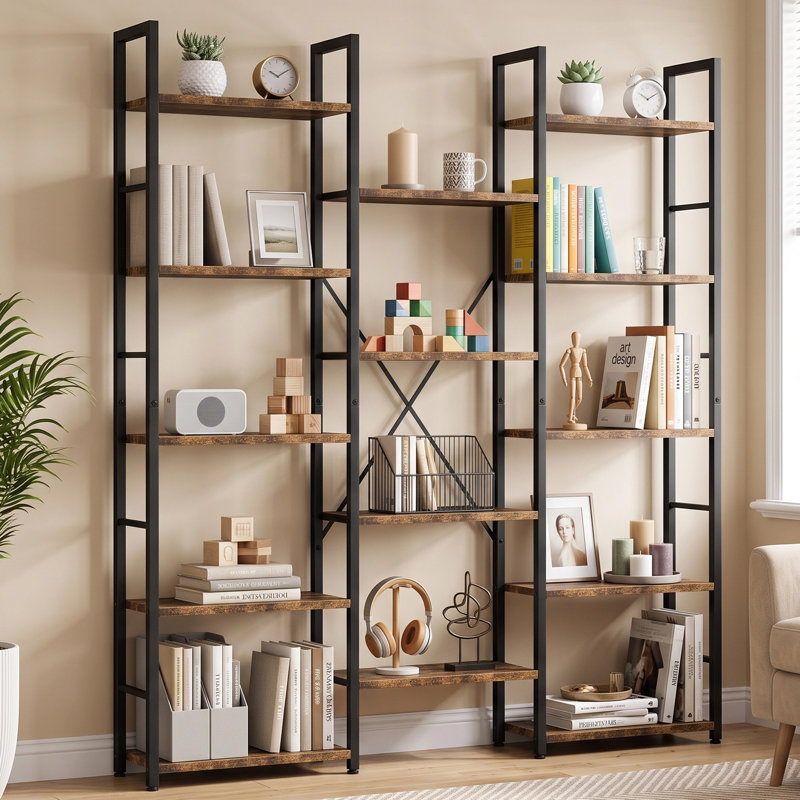 Bibliothèque étagère Quach, Brun, 67.3"H x 48.4"W x 9.6"D