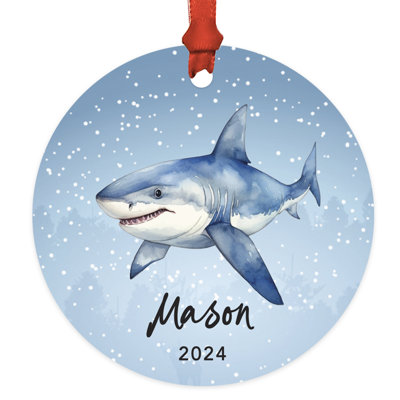 Custom Metal Shark Christmas Ornament 20XX Blue Shark Design For Kids And Shark Lovers