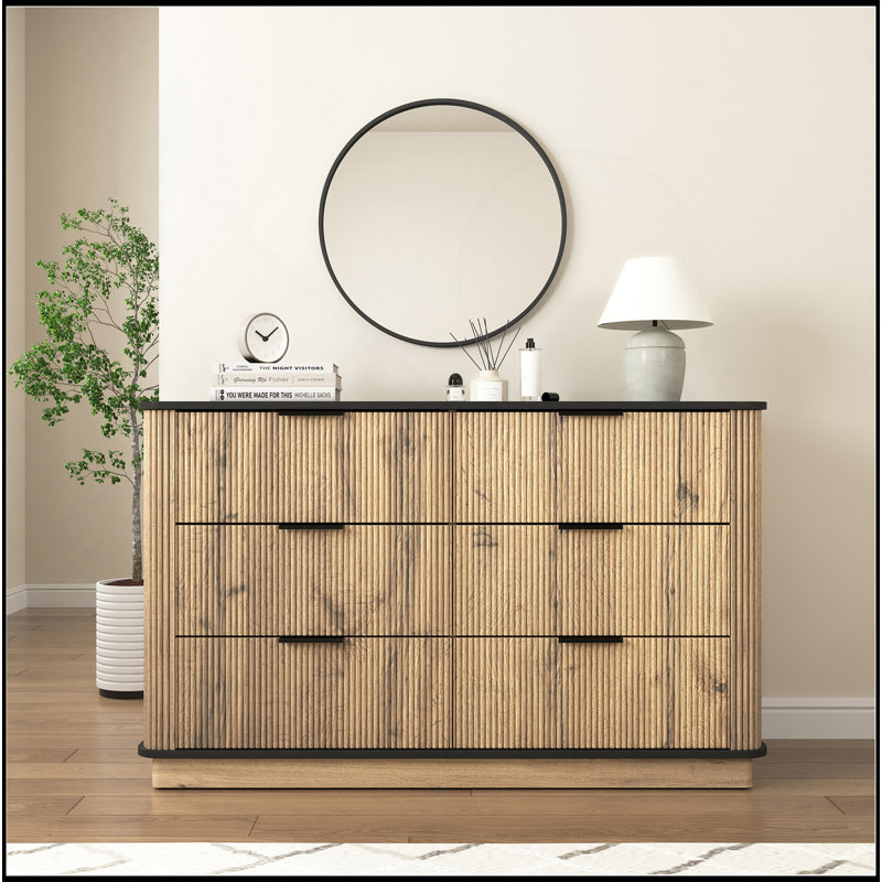 Armoire moderne en MDF multifonctionnel à six tiroirs, la combinaison parfaite de coins arrondis et de design multifonctionnel