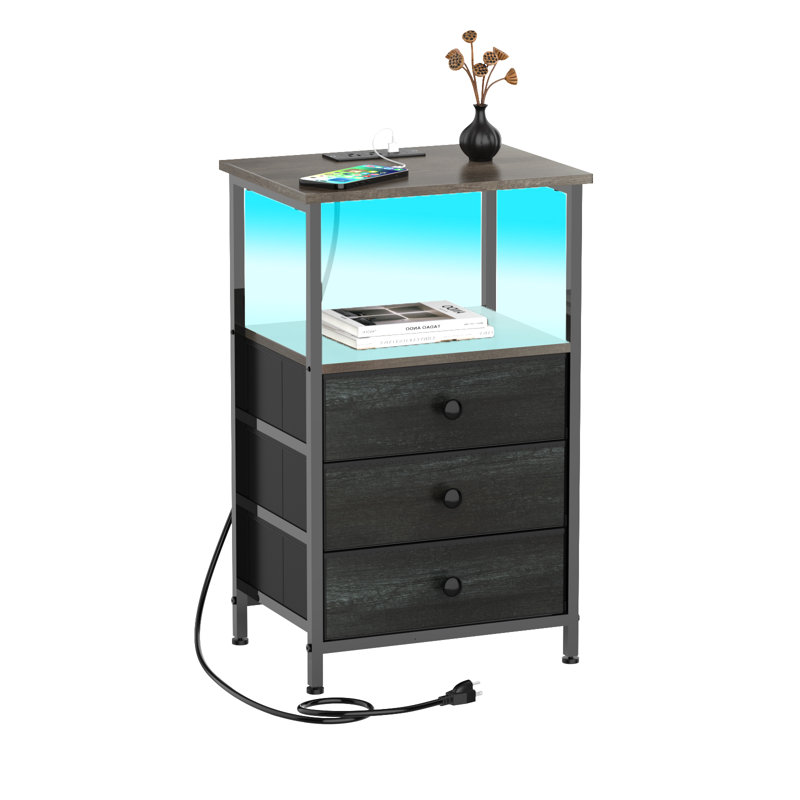 Table de chevet à DEL 24,88 pouces / 63,2 cm de haut avec 3 tiroirs et station de charge