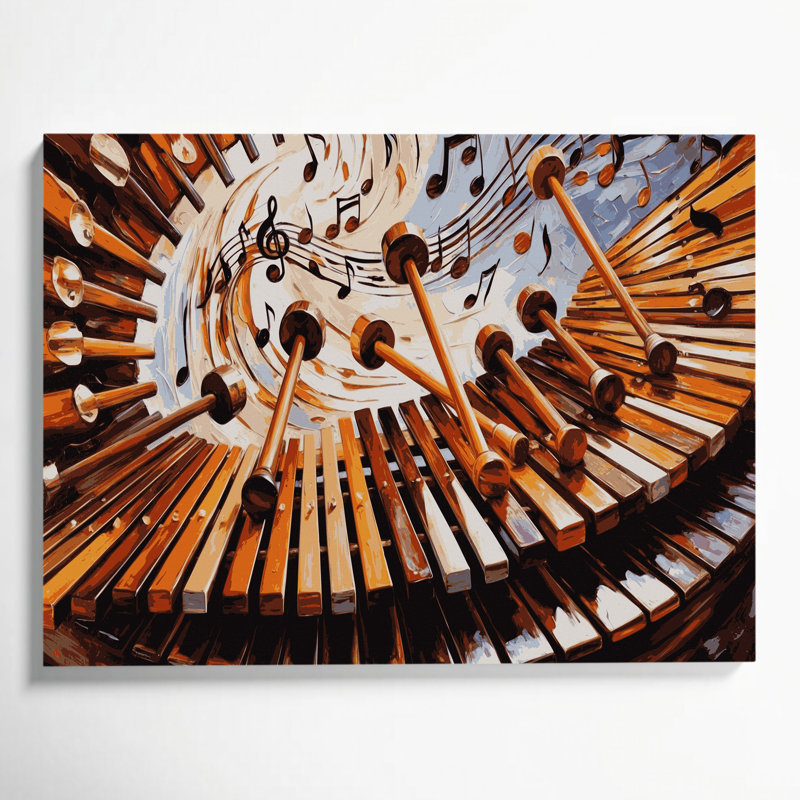 «Music Marimba», art mural sur toile noire, H 24 po x l 36 po