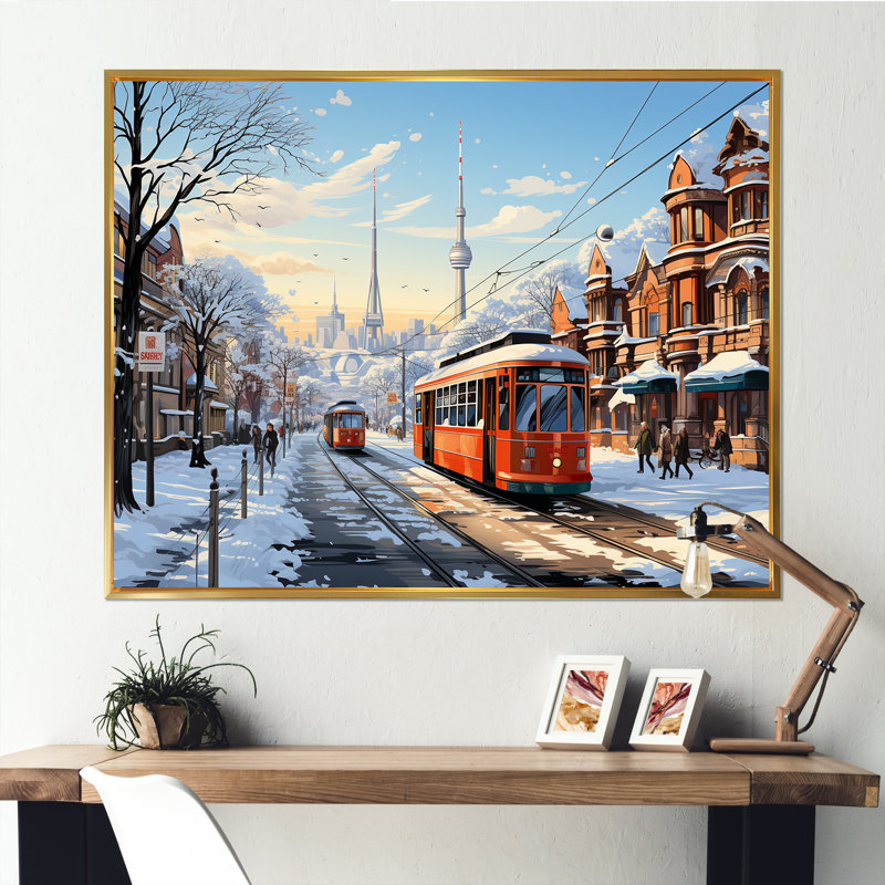 Toronto City in Winter I - art mural sur toile Toronto, Cadre flottant doré, H 12 po x l 20 po x P 1 po