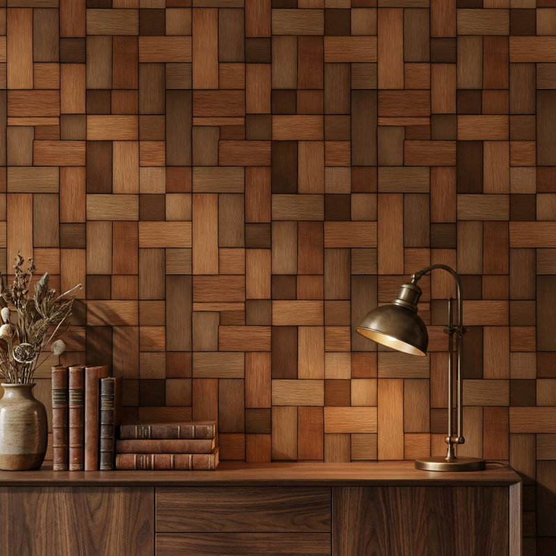 Panneau mural en bois avec mosaïque géométrique, Non-collé