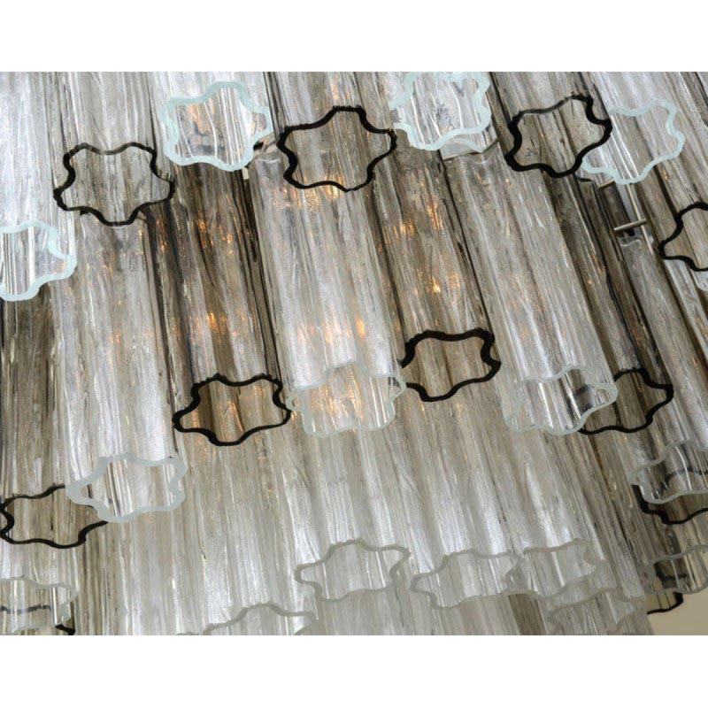 Lustre vénitien à six niveaux Venini Tronchi, 18” Width x 24” Height, Fumée, Nickel poli