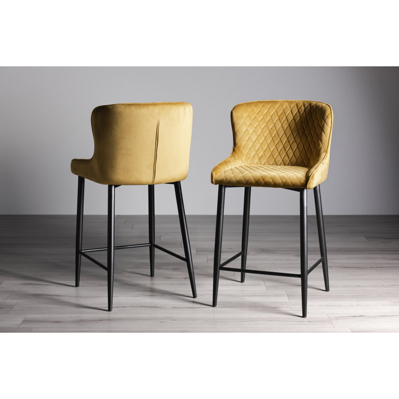 Mireille Upholstered Adjustable Height Counter Stool with Metal Frame, Black, Mustard