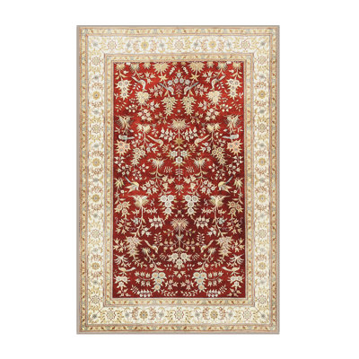 Tapis décoratif floral rouge/or awais