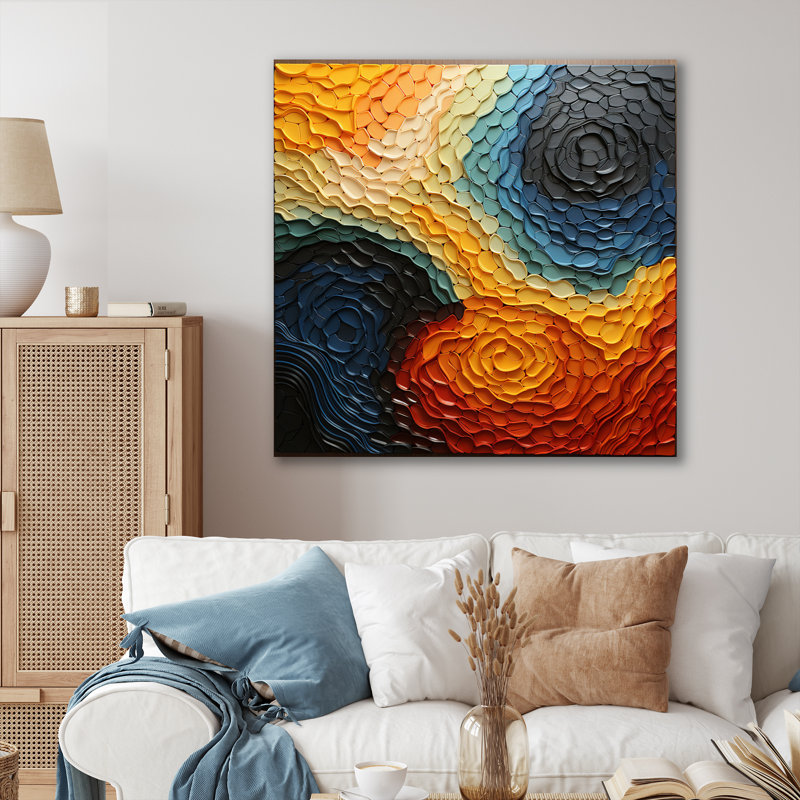«Teal Orange» Op Art Rhythmic Illusion I, H 16 po x l 16 po x P 1 po, Toile tendue