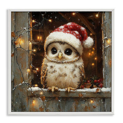 Festive Owl with Holiday Lights Framed Giclee, design by Riley B