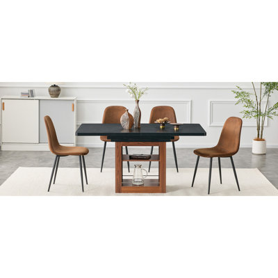 Ensemble de table et de salle à manger extensible, table coulissante de 59 à 71 pouces, ensemble de 4 chaises en tissu technologique, mobilier de restaurant moderne et luxueux. Convient aux restaurants, cuisines, etc.