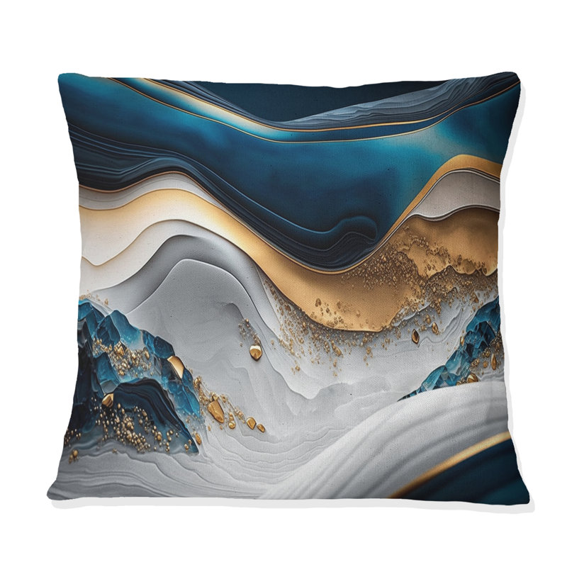 Abstract Geode Waves Blue II - Abstract Printed Throw Pillow