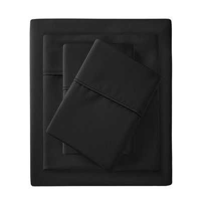 Queen 4 Pcs Cotton Blend Black 1500 Thread Count Sheet , Wrinkle Weave, Finish, Deep Pocket Fitted Sheet, 2 Pillowcases, , Machine Washable Flat & Sheets,
