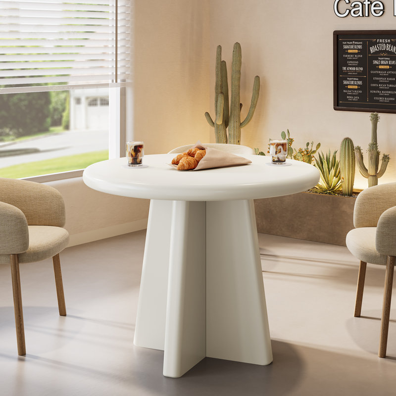 Table basse blanche ronde moderne pour restaurant, base robuste, mobilier commercial pour café, boulangerie, salle de pause, salle de réception