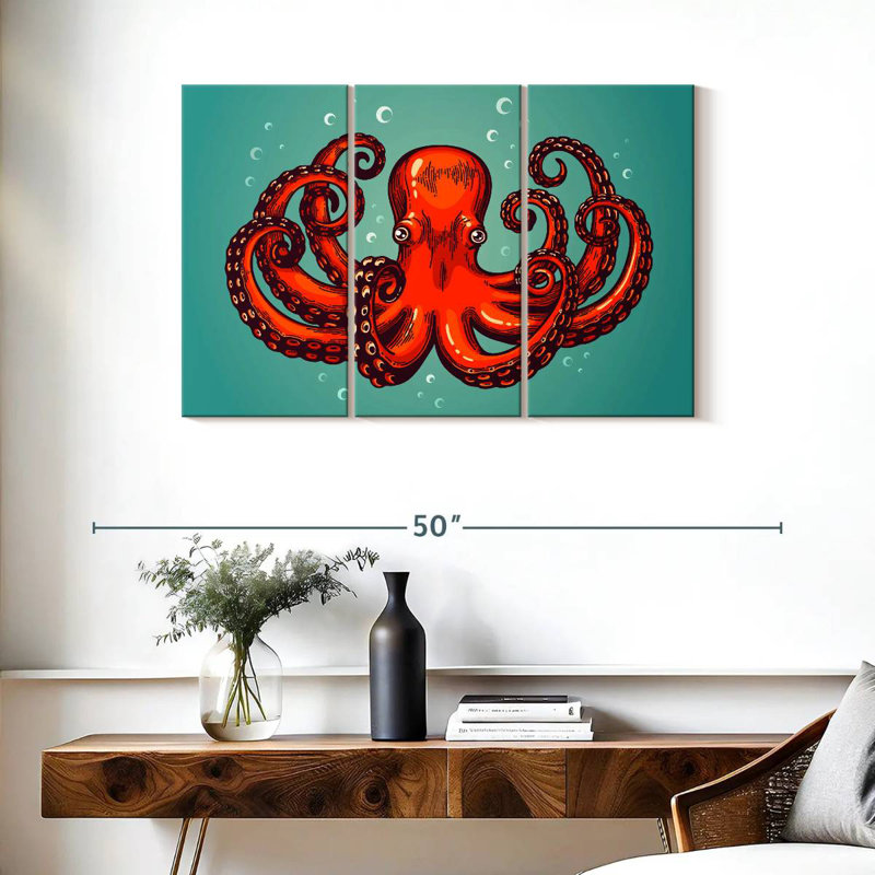 Mighty Red Octopus, 24" H x 38" W