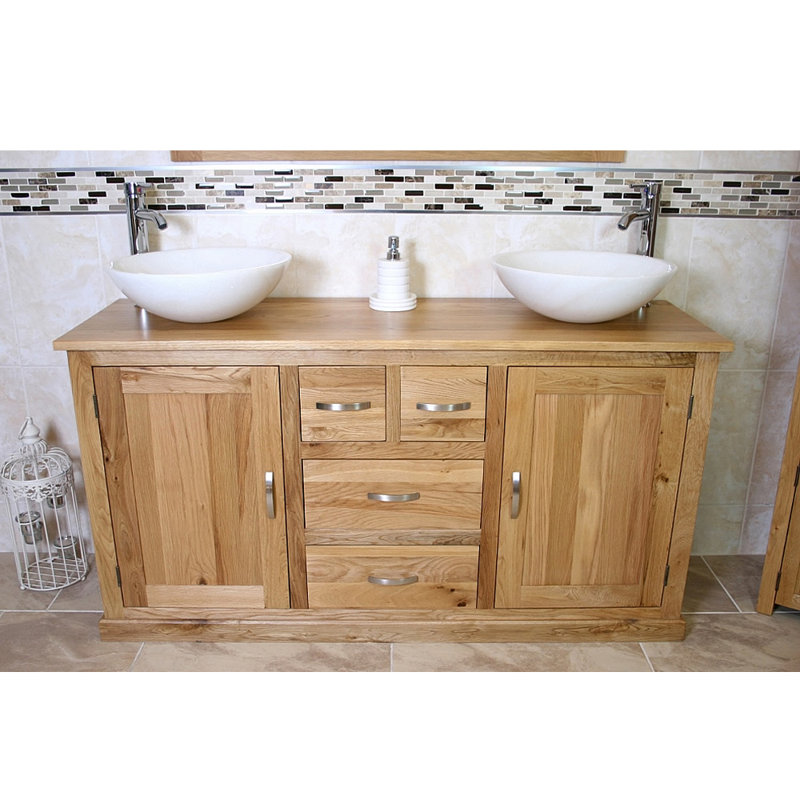 Wilsmere 1430mm Double Bathroom Vanity with Vessel Stone Basin, White