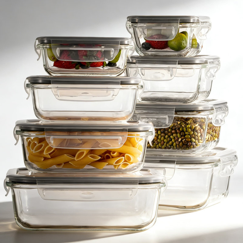 Glass Food Storage Containers With Lids, 8-Piece Airtight Meal Prep Set, Leakproof Locking For Microwave, Oven, Freezer & Dishwasher, BPA-Free Borosilicate Glass