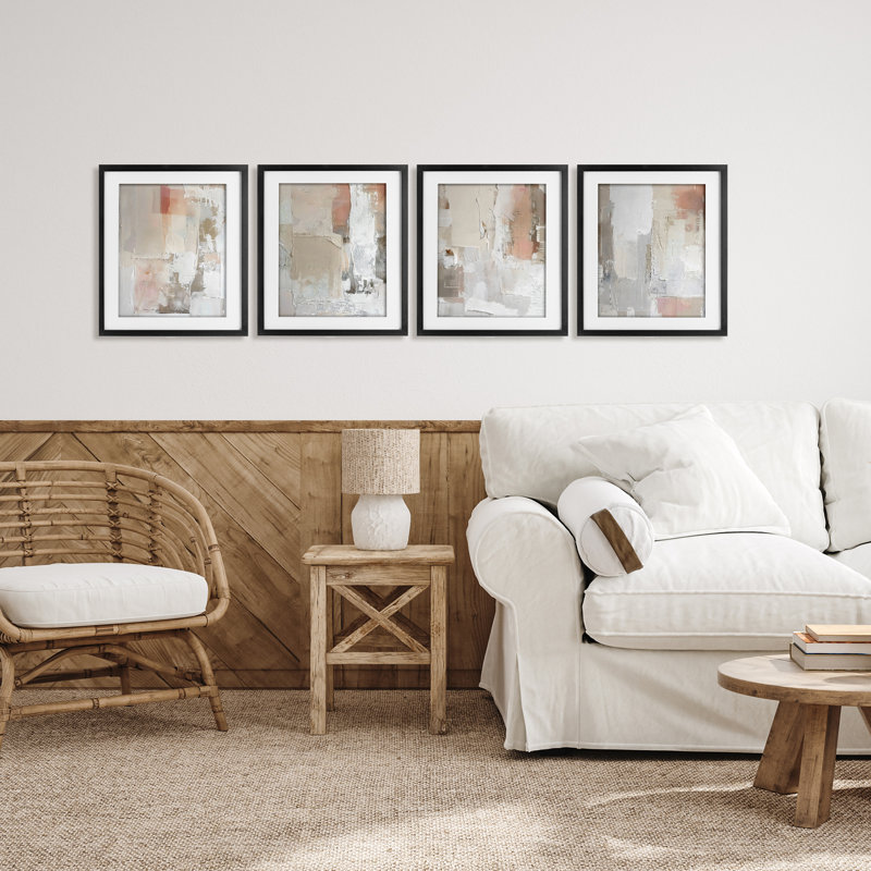 Layered Blush Abstracts, ensemble de 4 reproductions encadrées sous verre, design par Riley B, Cadre noir minuit