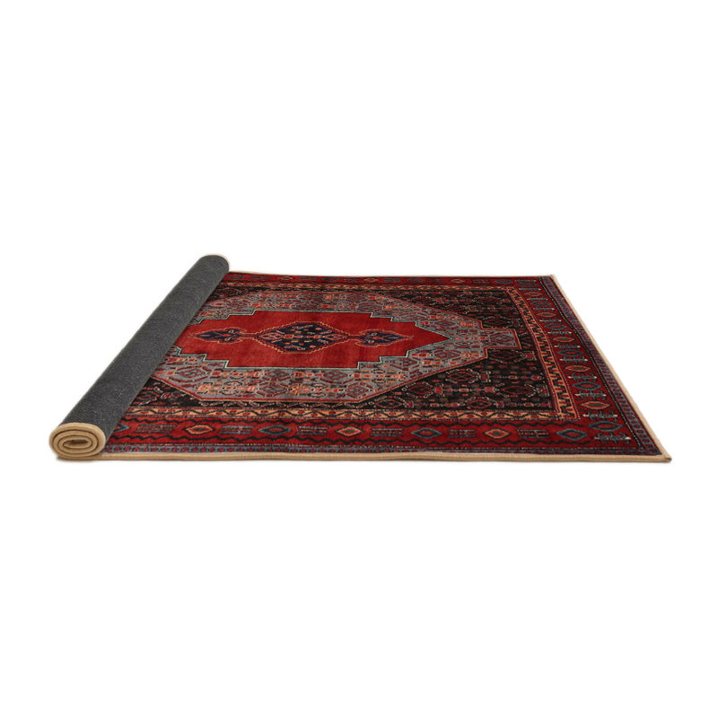 Tapis traditionnel rouge / noir / beige, Rond 4 pi