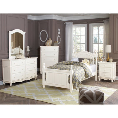 Lit double en bois blanc classique pour la finition de meubles de chambre à coucher avec tête de lit