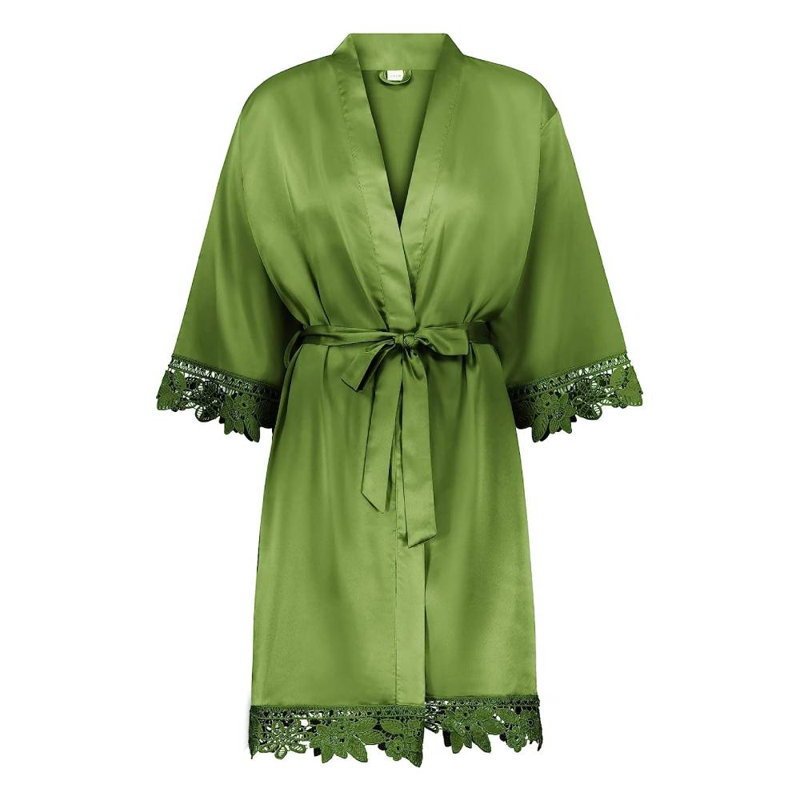 Peignoir en satin de satin fille au-dessus du genou, XL / XXXL, Militaire, Oui
