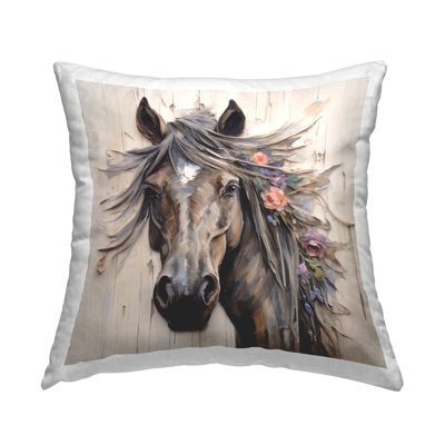 Coussin décoratif imprimé Expressive Horse Portrait par Lazar Studio