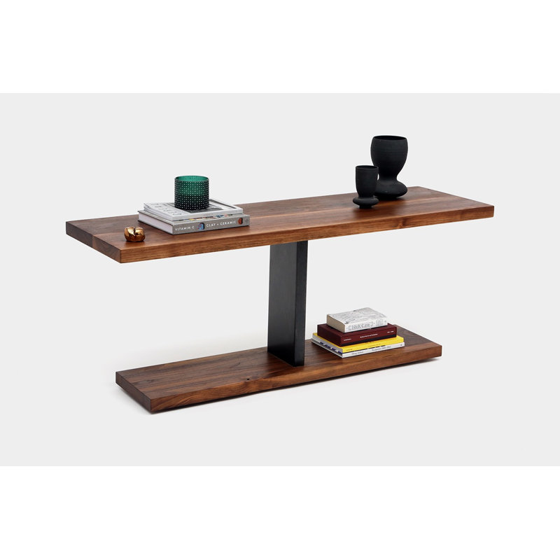 Solid Wood Top Console Table, 24" H x 60" W x 18" D, Solid Walnut, Brushed Blackened Steel