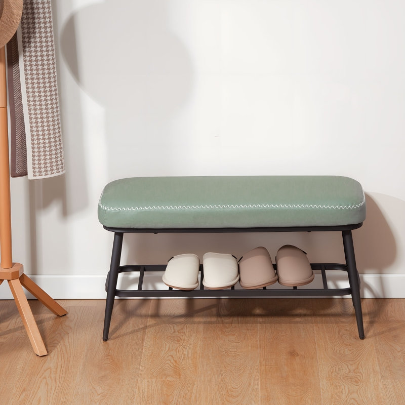 4 Pair Shoe Storage Bench, Green/Black