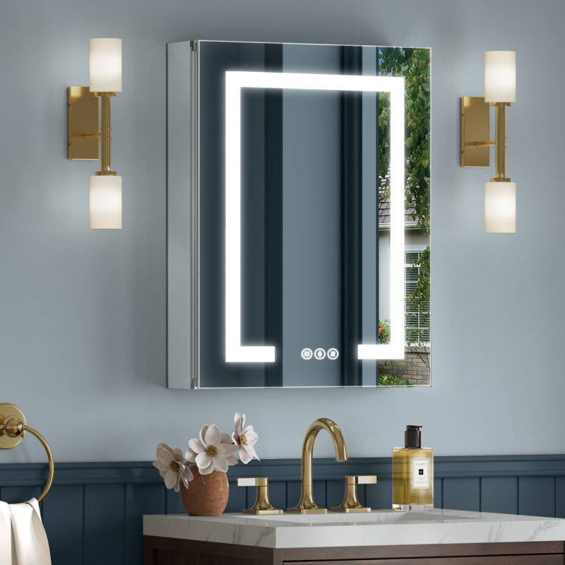 Hilvert Recessed or Surface Mount LED Lighted Medicine Cabinet with Mirror & 2 Adjustable Shelves, Dimmable