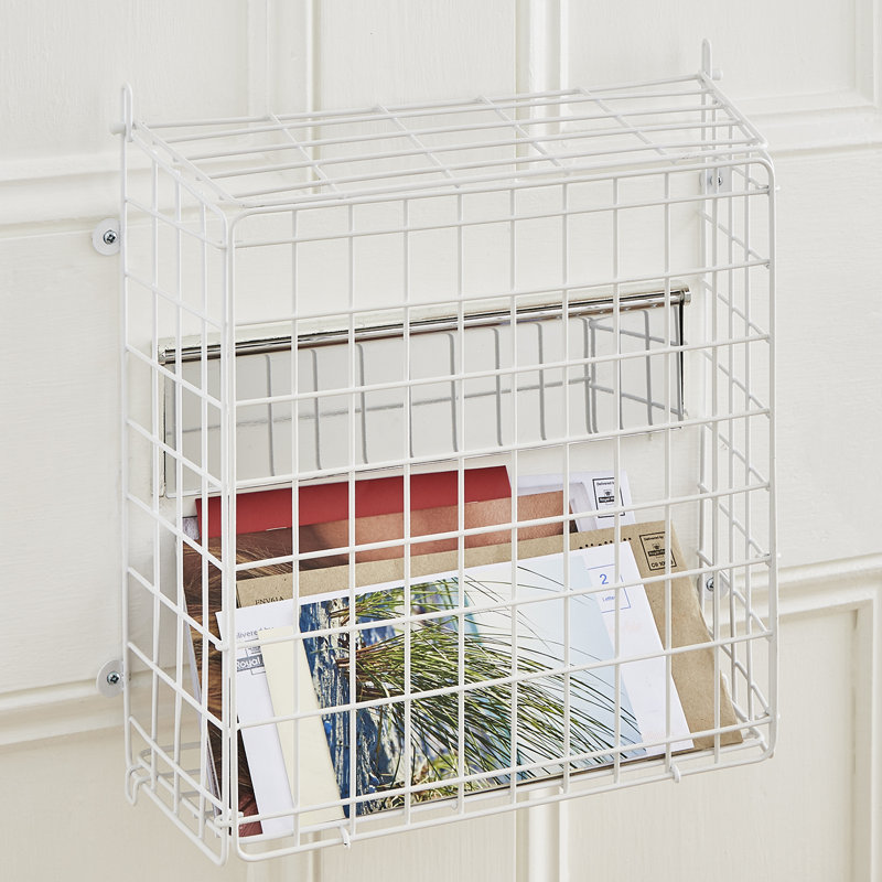 Letter Box Mail Catcher Metal Basket Wooden Doors Only, White