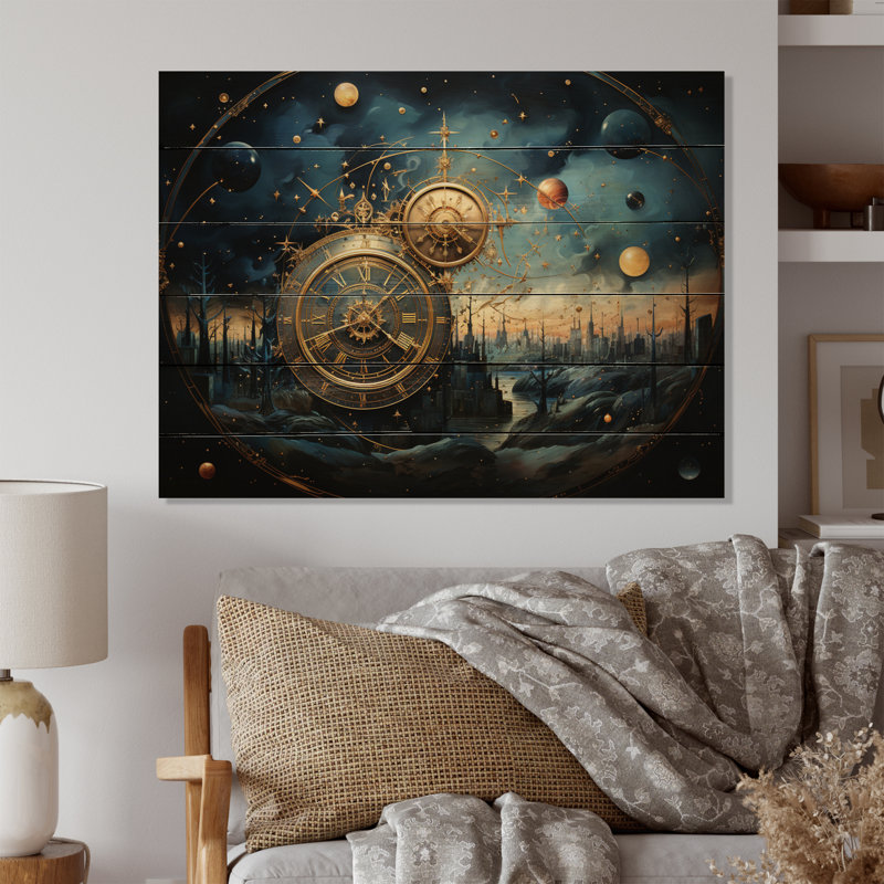 Astrologie, carte cosmique, impression sur bois sans cadre, H 10 po x l 20 po x P 0,78 po