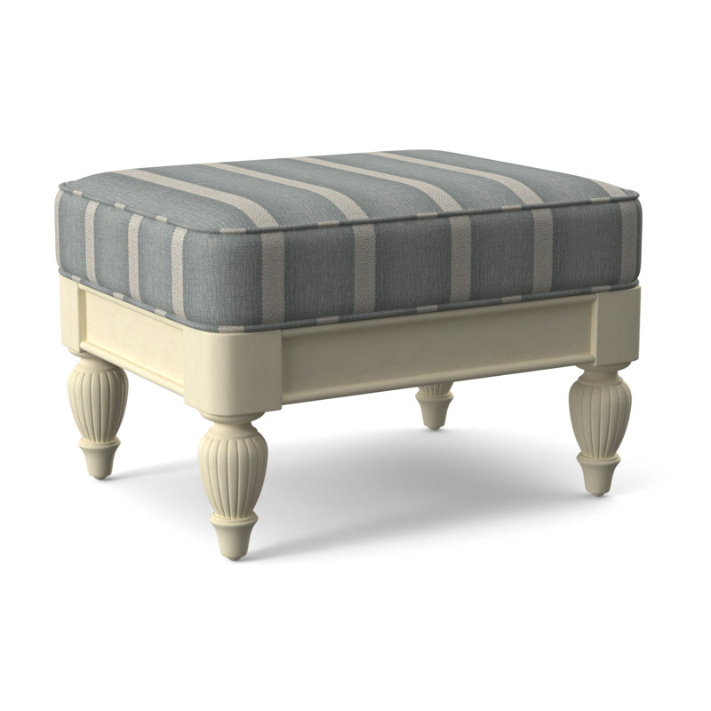 Grand View Ottoman, Light Blue and White Stripe; 0256-54, Bisque Finish