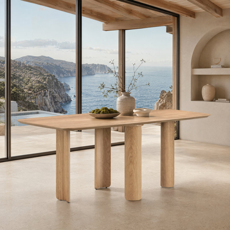 Rectangular Dining Table with Sculpted Legs, Oak