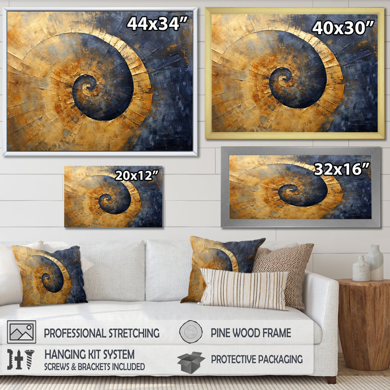 Golden Twilight Spiral II - Abstract Spirals Wall Art Prints, H 30 po x l 40 po x P 1,5 po, Cadre flottant noir