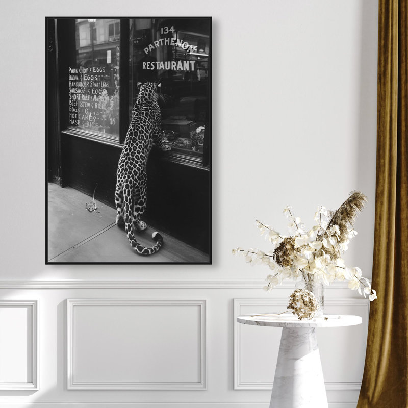 Oliver Gal Meaty Mischief II Cheetah - Framed Acrylic Glass Wall Art, 46" H x 31" W, Black